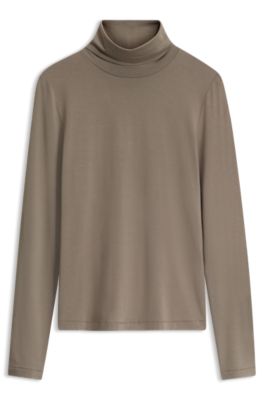 Slim-fit rollneck top in stretch jersey, Taupe