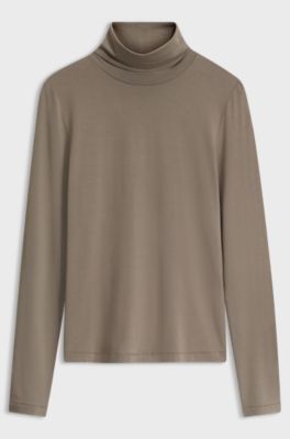 Slim-fit rollneck top in stretch jersey, Taupe