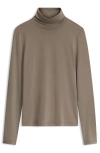 Slim-fit rollneck top in stretch jersey, Taupe