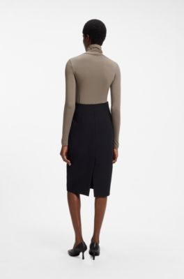 Slim-fit rollneck top in stretch jersey, Taupe