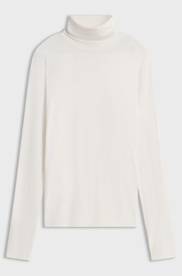 Slim-fit rollneck top in stretch jersey, Natural