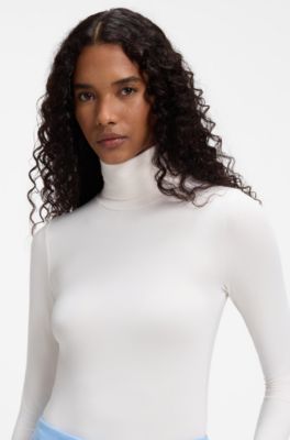 Slim-fit rollneck top in stretch jersey, Natural