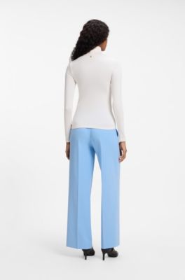 Slim-fit rollneck top in stretch jersey, Natural