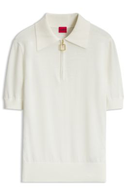 Short-sleeved slim-fit sweater in a wool blend, Natural