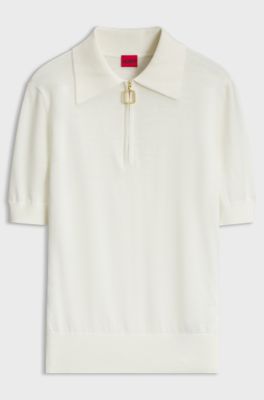 Short-sleeved slim-fit sweater in a wool blend, Natural