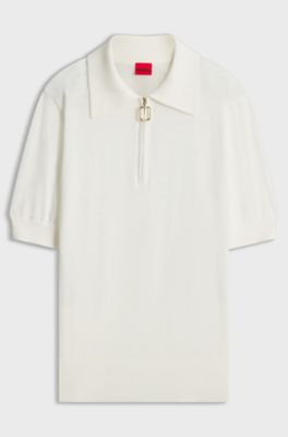 Short-sleeved slim-fit sweater in a wool blend, Natural