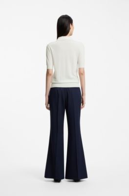 Short-sleeved slim-fit sweater in a wool blend, Natural