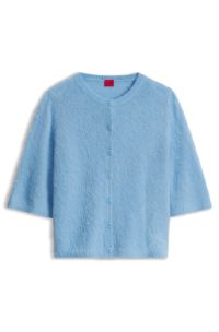 Relaxed-fit cardigan in textured fabric with wool, Light Blue
