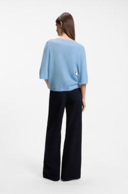Relaxed-fit cardigan in textured fabric with wool, Light Blue