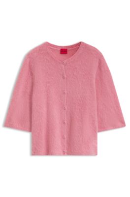 Relaxed-fit cardigan in textured fabric with wool, Pink