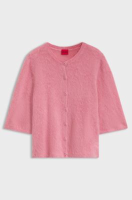 Relaxed-fit cardigan in textured fabric with wool, Pink