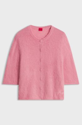 Relaxed-fit cardigan in textured fabric with wool, Pink