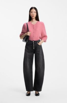 Relaxed-fit cardigan in textured fabric with wool, Pink