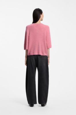 Relaxed-fit cardigan in textured fabric with wool, Pink