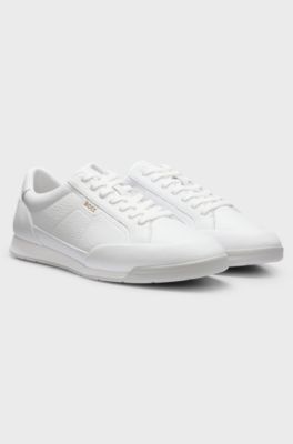 Sneakers in pelle martellata con suola a spina di pesce, Bianco