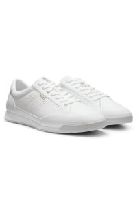 Grained leather trainers with fishbone-patterned sole, White