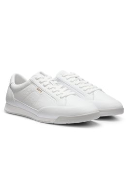 Grained leather trainers with fishbone-patterned sole