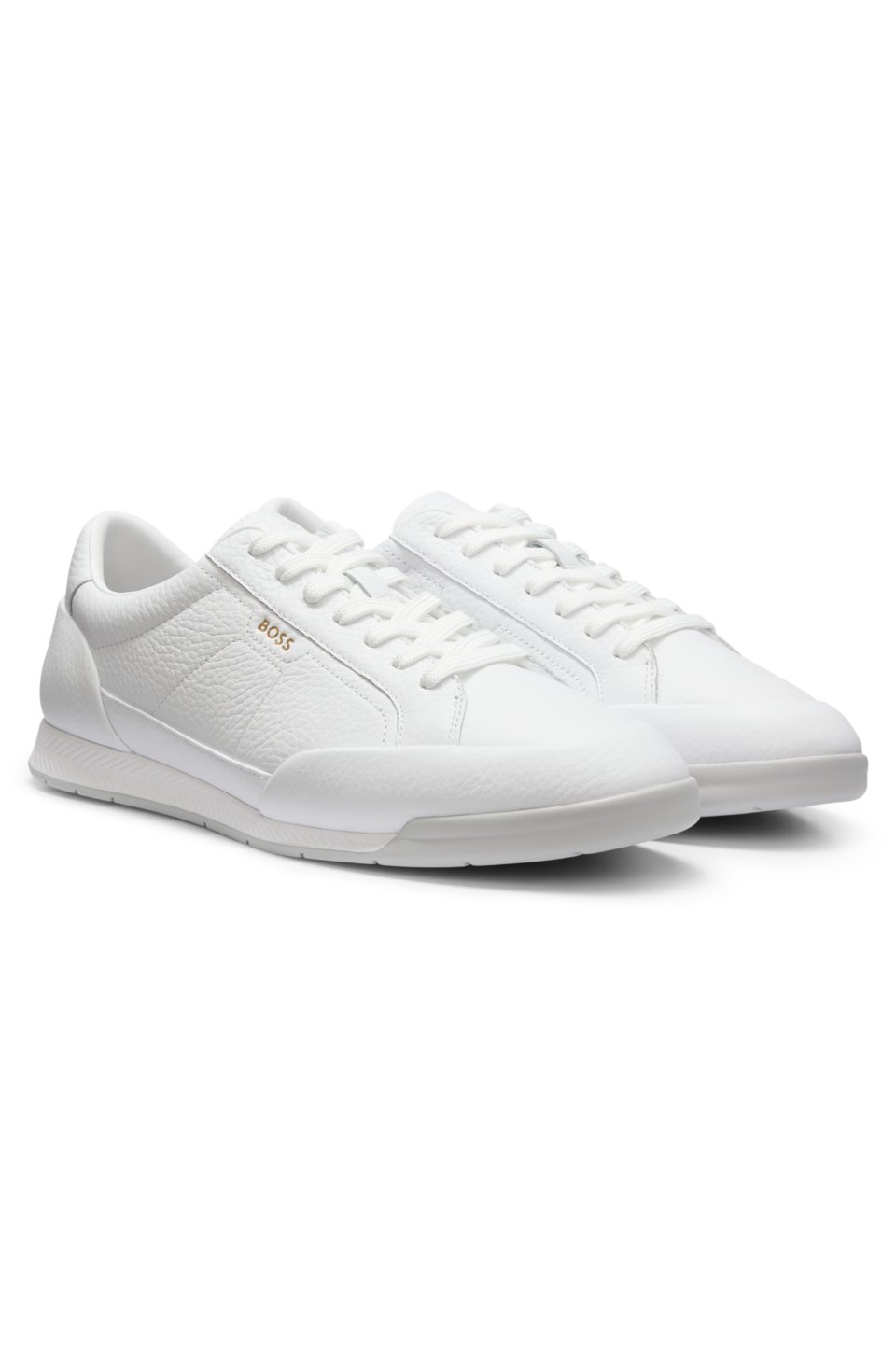 Grained leather trainers with fishbone-patterned sole