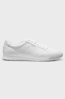 Grained leather trainers with fishbone-patterned sole, White