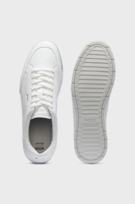 Sneakers in pelle martellata con suola a spina di pesce, Bianco