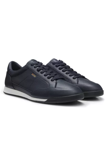 Grained leather trainers with fishbone-patterned sole