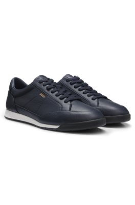 Grained leather trainers with fishbone-patterned sole