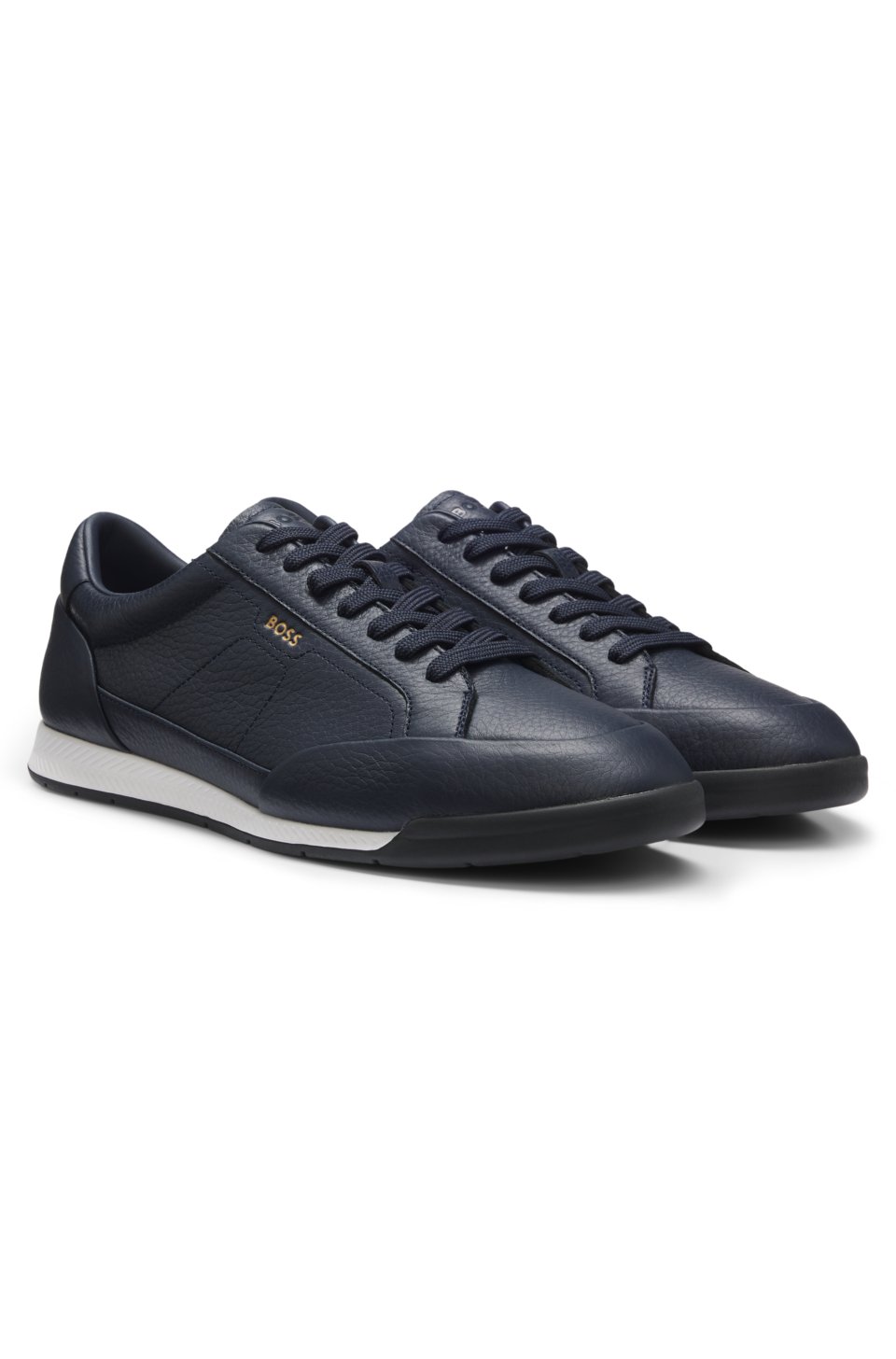 Grained leather trainers with fishbone-patterned sole