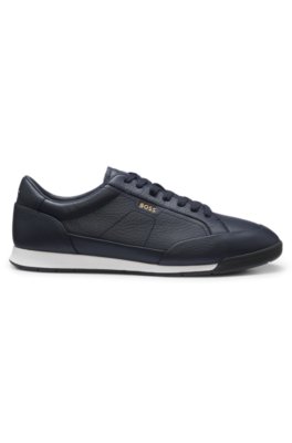 Grained leather trainers with fishbone-patterned sole 3