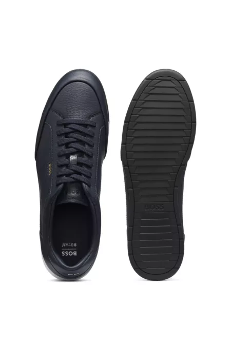 Grained leather trainers with fishbone-patterned sole