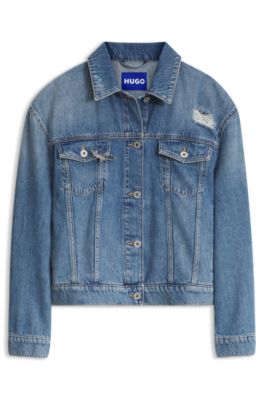 Cotton trucker jacket with distressed finish, Blue