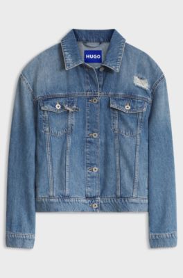 Cotton trucker jacket with distressed finish, Blue