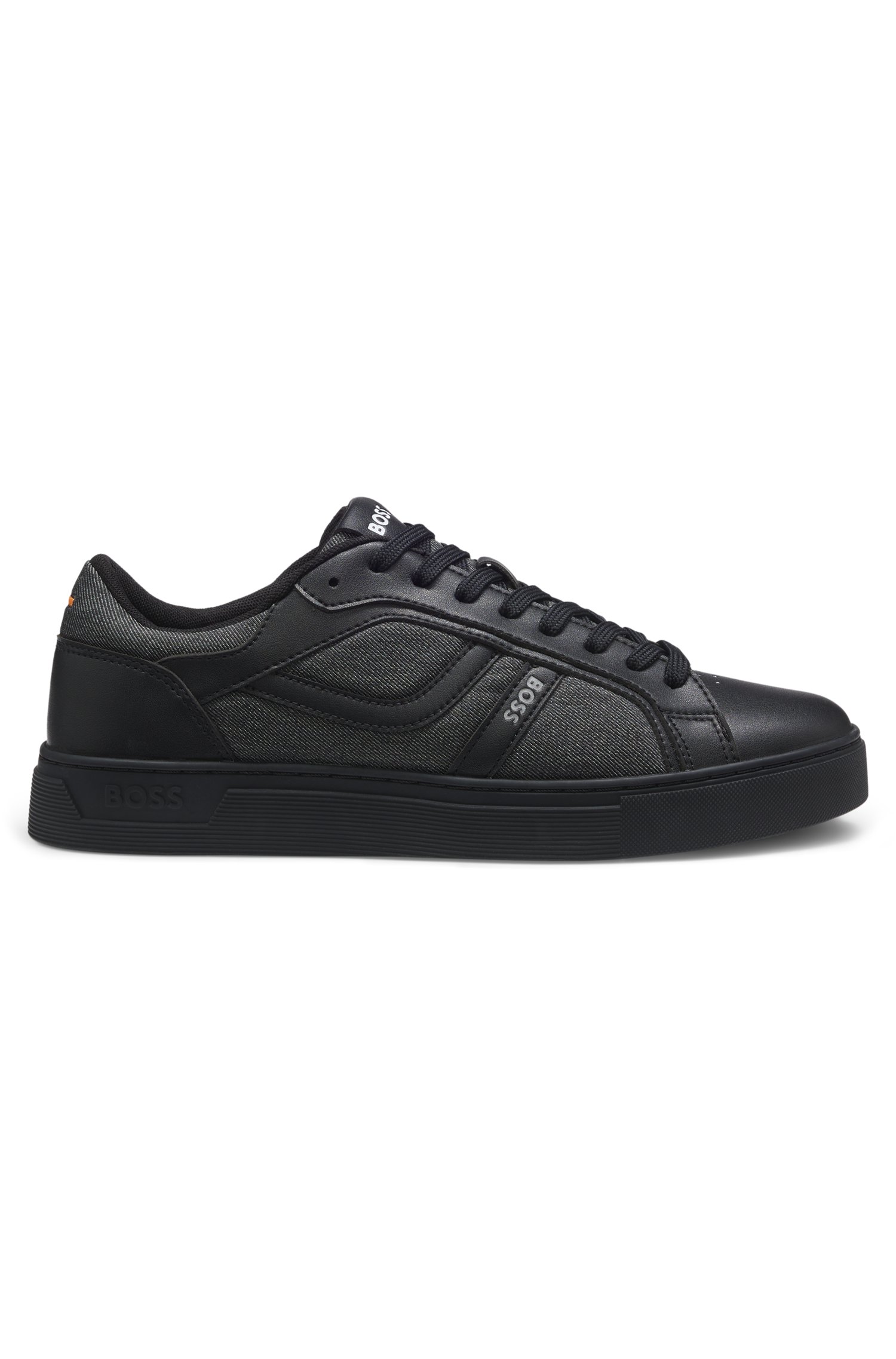 Boss Faux-leather trainers with denim-look trims sneakers herr – bild 3
