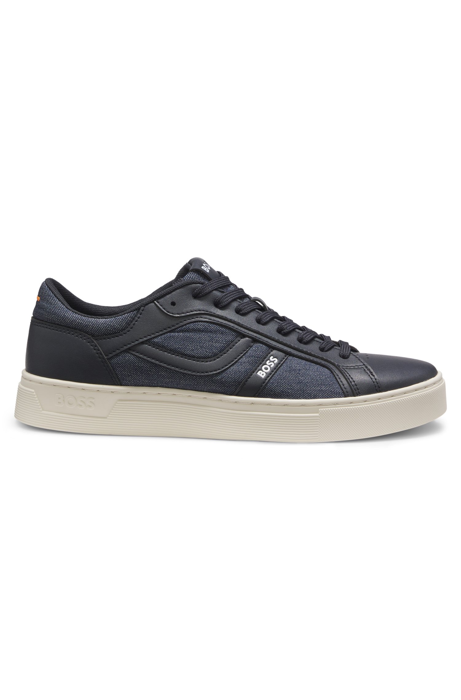 Boss Faux-leather trainers with denim-look trims sneakers herr – bild 3