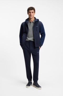 Faux-leather trainers with denim-look trims, Dark Blue