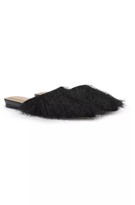 Pointed-toe mules with frayed trim