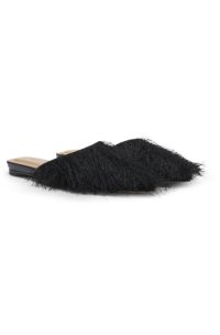 Pointed-toe mules with frayed trim, Black