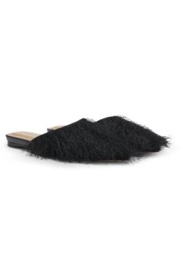 Pointed-toe mules with frayed trim