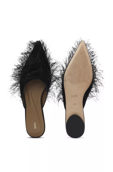 Pointed-toe mules with frayed trim