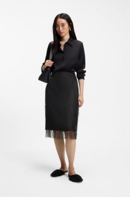 Pointed-toe mules with frayed trim, Black