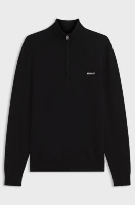 Quarter-zip sweater in cotton, Black