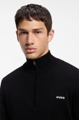 Quarter-zip sweater in cotton, Black