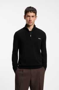 Quarter-zip sweater in cotton, Black