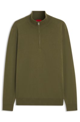 Quarter-zip sweater in cotton, Olive