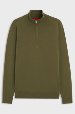 Quarter-zip sweater in cotton, Olive