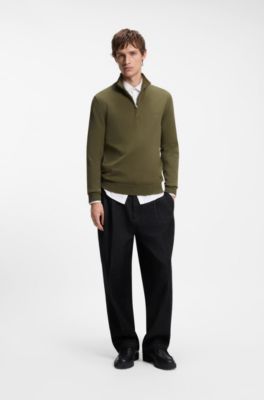 Quarter-zip sweater in cotton, Olive