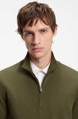 Quarter-zip sweater in cotton, Olive