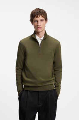 Quarter-zip sweater in cotton, Olive