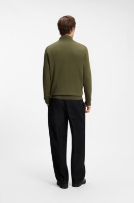 Quarter-zip sweater in cotton, Olive