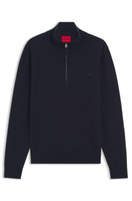 Quarter-zip sweater in cotton, Dark Blue