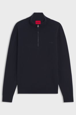 Quarter-zip sweater in cotton, Dark Blue